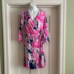 Lilly Pulitzer Pink and Blue Wrap Midi Dress